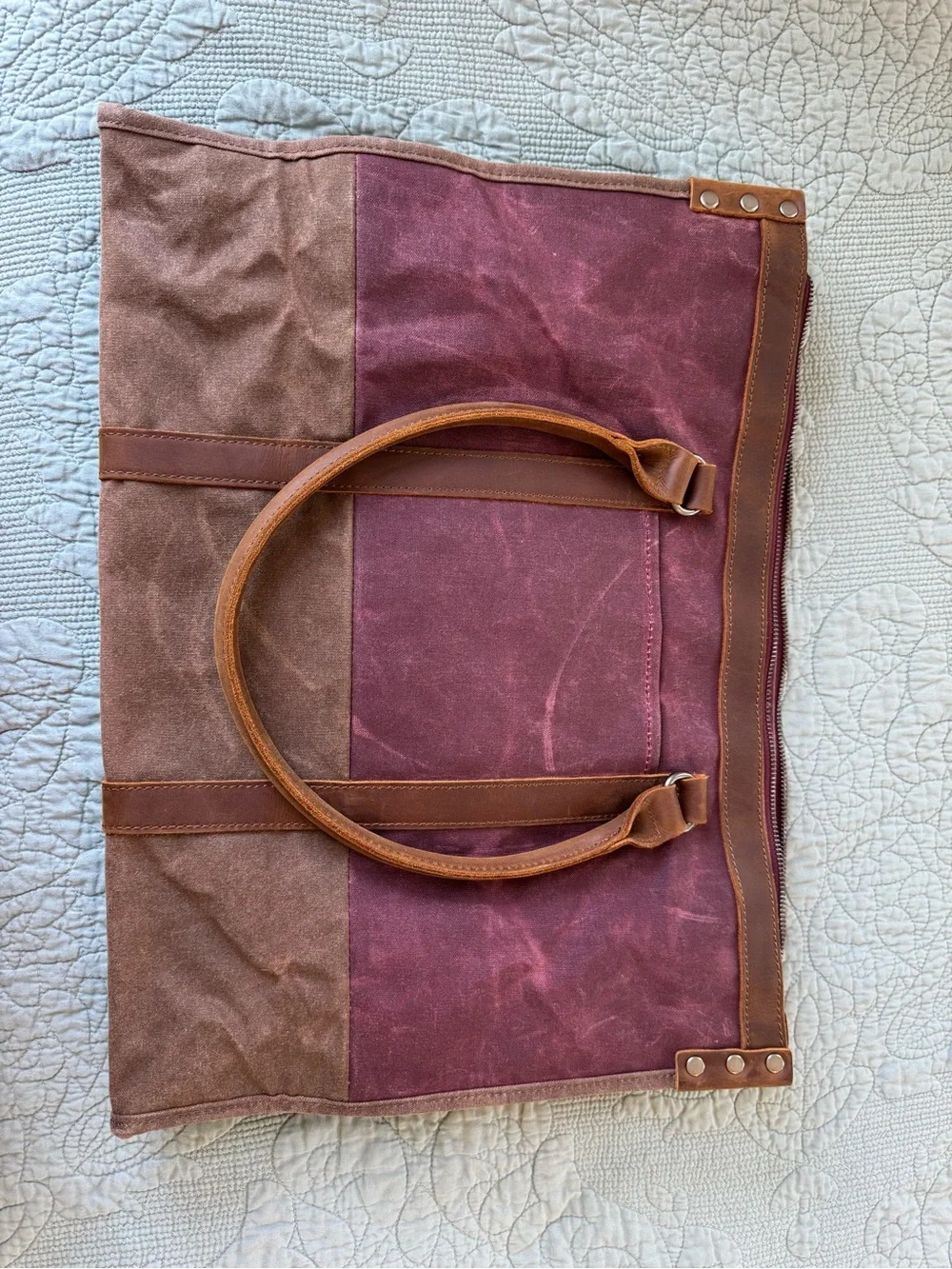 Stone Creek Tote Bag in Burgundy and Brown